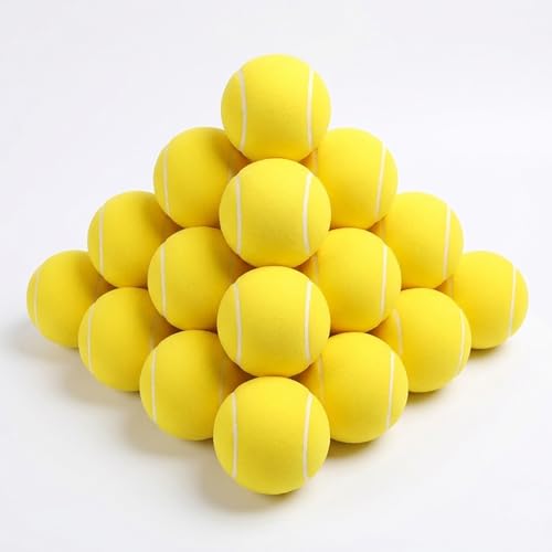 DNTHYRIN 16Pcs Foam Tennis Balls Soft Sponge Balls Indoor Outdoor Games Stress Relax Activities Pet Training And Sports Practice Yellow Foam Balls