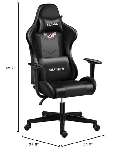 shuanghu Gaming Chair Office Chair Ergonomic PC Computer Chair with Reclining Racing Chair with Headrest and Lumbar Support Gaming Chair for Adults Teens Desk Chair (Black)