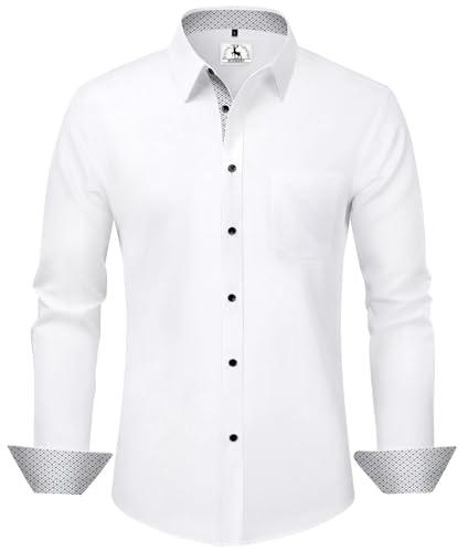 KOSMEEU Hemd Herren Langarm Weißes Hemd Regular Fit Business Hemden Casual Herrenhemd Freizeithemden Pflegeleicht Bügelleicht Anzug Oberhemden Anzughemd Alltag Hochzeit Freizeit Party mit Tasche XXL