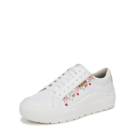 Dr. Scholl's Women's Time Off Sneaker, White Floral Embroidery, 9