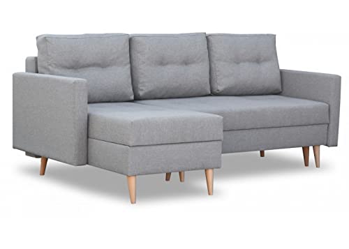 bonni Ecksofa Malmo mit Schlaffunktion, Eckcouch, Schlafsofa, L-Form Sofa, Polsterecke mit Bettkasten, Klappsofa, Schlafcouch, Bettsofa, Couchgarnitur, Sofagarnitur (grau)