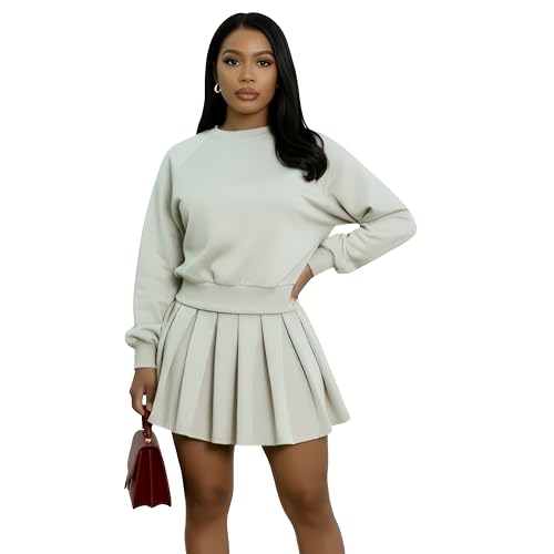 CALi4LUXE Women's Full Sleeve Sweatshirt and Pleated Mini Skirt Set,