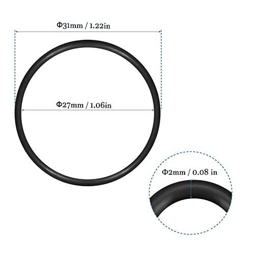 QUARKZMAN 50 Stücke Nitrilgummi O-Ringe Runde Dichtungsring 31mm x 27mm x 2mm für Wasserhahn Klempner Reparatur Dichtung Verbindung, Schwarz