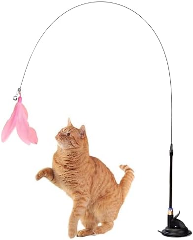 Homeaura Cat Teaser Toy with Bell and Suction Cup - Interactive Cat Toy for Kittens and Adult Cats - Indoor Play Toy for Persian Cats and Other Breeds (Feather and Elastic Toys)
