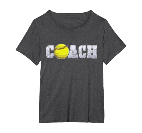Softball Coach Coaching Assistant Coach Softball Team Men T-Shirt, Women's Plus, Dark Heather Grey, 1X