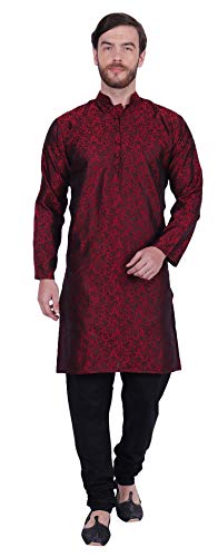 Maple Clothing Indian Wedding Party Wear Poly Silk Men's Kurta Pajama