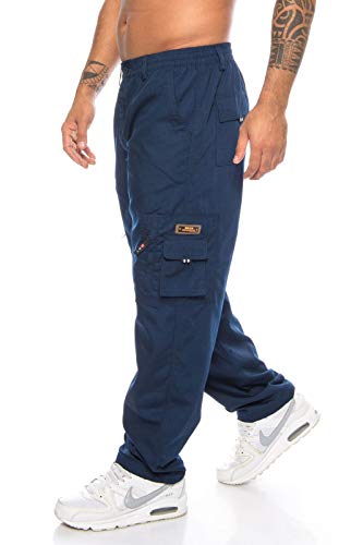 Benk Cargo - Pantalones de trabajo para hombre, color liso, con cintura elástica 17qda u0096 Azul XXL