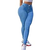Nuoke Jeans Mujer,Pantalones Colombianos, Jeans Colombianos, Jeans Ajustados elásticos con realce de glúteos, Jeggings de Cintura Alta Vestidos Talla Grande (Light Blue, S)