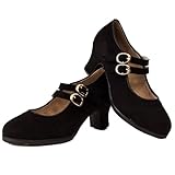 El Rocio desde 1980 Zapatos de Flamenco de Dos Correas en Ante y Doble Suela (Negro, Sistema Tallas Calzado EU, Adulto, Mujer, Números, Mediano, 36)