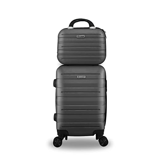 Kit Mala Bordo Com Frasqueira Bagagem de Mão ABS Rígido Rodinhas 360 (Cinza)