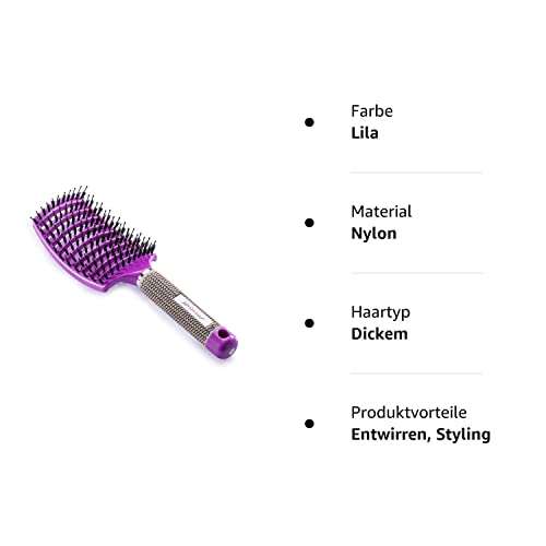 Foto von Kaiercat® Haarb¨¹rste aus Wildschweinborsten - ideal zum Entwirren von dickem Haar, L¨¹ftungsschlitze f¨¹r schnelleres Trocknen, 100% nat¨¹rliche Wildschweinborsten f¨¹r die Verteilung Haar?ls(lila)