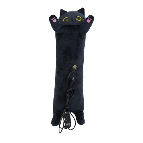 抱き枕 ぬいぐるみ 猫 本体 USB発熱 だきまくら 寝枕 防寒対策 暖かい 抱きまくら ヒーター付き ふわふわ 添い寝 柔らかい 猫おもちゃ 横向き寝 洗える 癒し系 安眠グッズ 誕生日 プレゼント 50cm (ブラック)