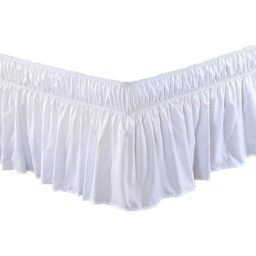Falda de Cama Blanca, Falda de Cama elástica de 71x79 Pulgadas de Envoltura, de Reina Lavable Espesada para Envoltura