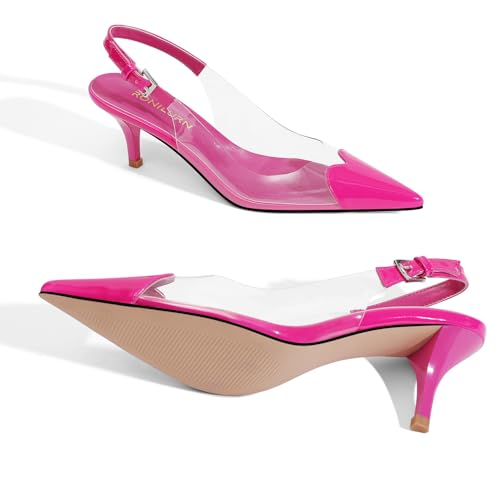Image of Women's Kitten Heels Clear Slingback Closed Pointed Toe Pumps Low Heel Dress Shoes Sling Back Comfortable Transparent PVC