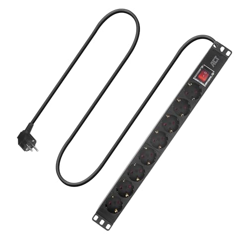 ACT PD3005 listwa zasilająca z 8 gniazdami, z przełącznikiem, 16 A/4000 W, do szaf serwerowych 19 cali, listwa zasilająca PDU, montaż ścienny, kabel 2,5 m