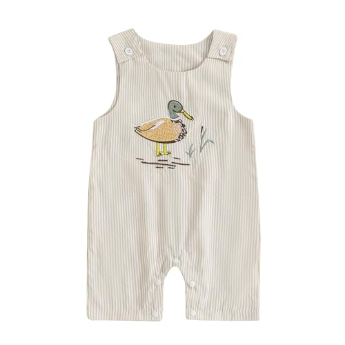 Amnnchya Newborn Baby Boy Girl Clothes Stripes Sleeveless Romper Infant Embroidery Bodysuit Cute Summer Spring Outfit (Apricot Duck Outfit, 0-3 Months)