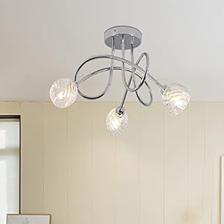 Ceiling Light 3 Way Contemporary Curved Arm Spotlights for Living Room Semi Flush Mount Fixture Spotlight Polished Chrome with Glass Shades (G9 Bulbs Not Included)