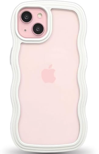 Image of Back Cover for iPhone 15, Cute Curly Wave Case, Shock Proof, Grip, Soft TPU & Girls Stylish, Camera Bump Protector for iPhone 15 (White)