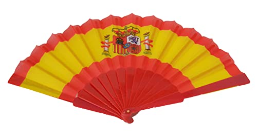 ESPAÑA - Abanico Flamenco de Plastico Rojo y Amarillo,Escudos de Armas, Abanico de plástico España, Accesorio de Moda,