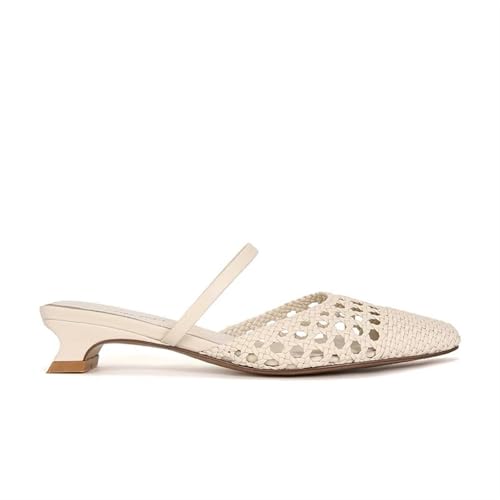 Womens Sandals Square head hollow hand-woven short heel one-strap mule half slippers for women summer