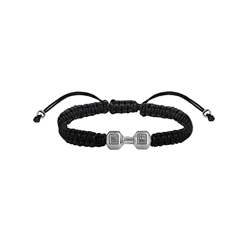 LUOKIFUR Pulsera trenzada con mancuernas para hombre Pulsera inspirada en fitness Pulsera ajustable para hombres y mujeres Deportes Fitness Entrenador personal Regalo (silver)