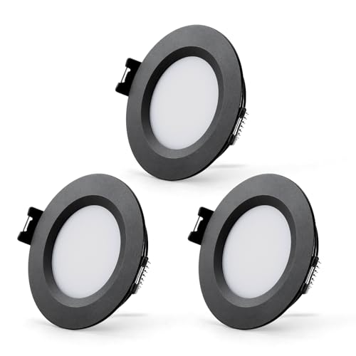 Sanyoung 3er Set LED Einbaustrahler 12V 3W Alu LED Spot 12V Dimmbar 3000K Warmweiß 240LM 12mm Ultra Flach Einbauleuchten Spots Loch 58-62mm IP44 Einbauspots für Boot Wohnwagen Schrank Schwarz