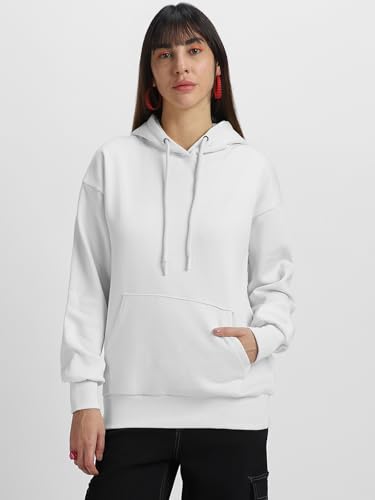 Image of JUNEBERRY Cotton Fleece Regular Fit Hooded Sweatshirt Lastest Back Graphic Printed Winter Hoodies for Women (Available in Colors: Black, SOYA Bean, Orange, Marshmellow, White & Lilac)