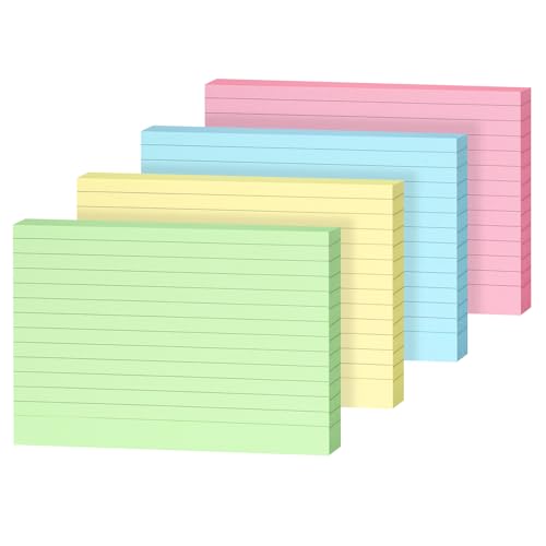 OWLKELA A6 200Pcs Flash Cards Index Cards 4 Colours (5.83 * 4.13inches) Revision Card for Studying Working Note Card for Office School and Home