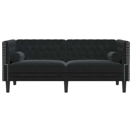 Hommdiy Chesterfield Sofa,Couch mit Armlehnen Rückenlehne Stützbeine, Polstersofa für Wohnzimmer, Couchgarnitur, Kunstleder Schwarz,2-Sitzer – Bild 5