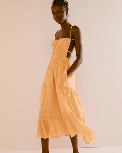 Image of VIUTIL Flowy Maxi Dress for Women Summer Cotton Backless Beach Long Dress with Pockets 2026