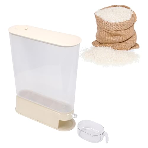 Haofy Dispensador de Arroz con Taza, 22 Libras, Sello Hermético, Contenedor de Granos Delgado y Transparente, Contenedor de Almacenamiento de Alimentos Secos para Arroz, Frijoles, (blanco crema)