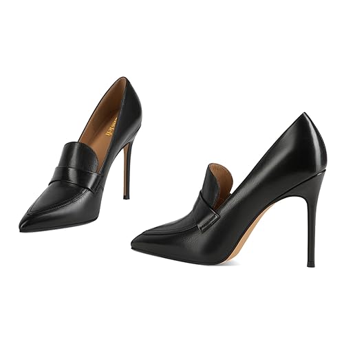miss left Women Stiletto High Heel Loafer Pumps with Trim Closed Pointed Toe Slip on Basic Office Dress Shoe Size 4-16 US3