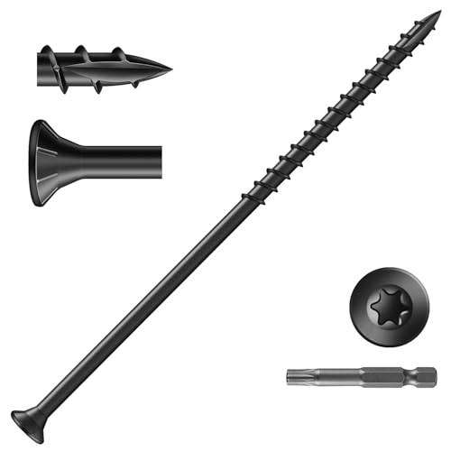 Image of #14 x 7 Inch Deck Screws (19Pcs) 1lb. Exterior Wood Screws. Carbon Steel, Black, Flat Head, Rust Resistant epoxy Coated, with T30 Star Bit