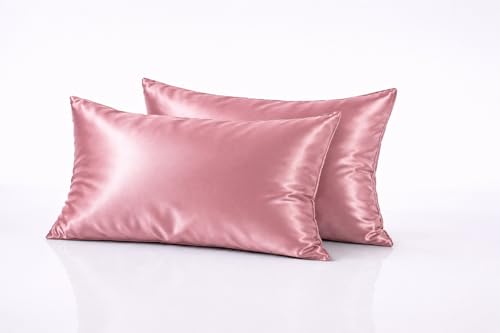 Satin Pillowcases Set of 2 – 20x36 Inch (50x90 cm) Silk-Like Pillow Covers for Hair and Skin | Luxury Smooth Soft Satin Pillow Case | Anti-Frizz | Zipper Closure | Glossy Copper