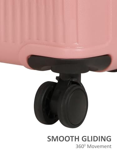 Image of Teakwood Small Size 8 Wheels Trolley Bag, Hard Cabin with Zipper Closure, Adjustable Push Button & Cross Side Strap, Number Lock System 360 Degree (Small, Rose)