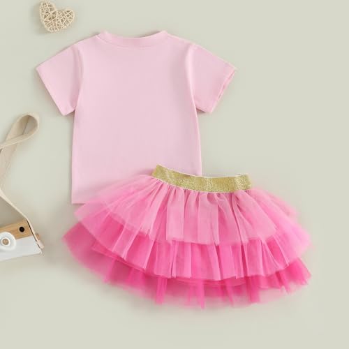 Image of Kayotuas Toddler Girl Summer Clothes Big Sister Outfit Letter Short Sleeve T-shirt Layered Tutu Skirt Set Cute Birthday Dress