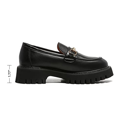 Image of Platform Loafers for Women Chunky Heel Lug Sole Loafers Slip ons Round Toe