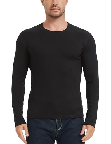 100% Merino Wool Men's Mid Weight Long Sleeve Thermal Shirt, 260gsm Undershirt, No-Odor Base Layer