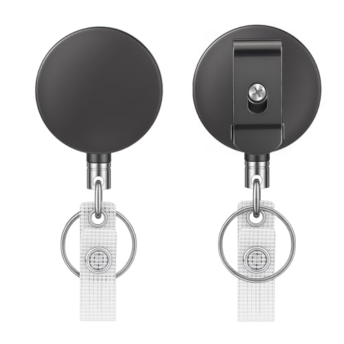 JEFURE 2-Pack Schlüsselanhänger Ausziehbar Heavy Duty Metall Badge Reel mit Taschenclip Einziehbarer Ausweishalter Schlüsselrolle mit 68cm Stahldrahtseil für ID Ausweishalter und Schlüssel