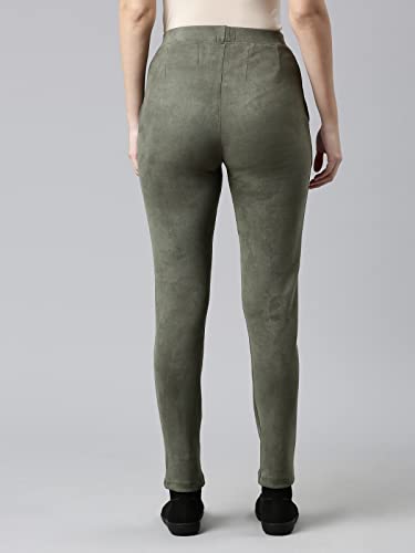 Image of GO COLORS Women Solid Mid Rise Suede Treggings