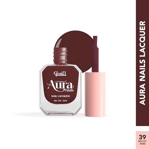 Image of Glam21 Aura Nails Nail Lacquer |Long-Lasting, Quick-Dry, High-Shine Nail Enamel | Chip-Free Formula | Smooth Application & Vibrant Finish |60 Striking Shades | 10ml Each | Pack Of 2 (Nude Glam &Biscuit Babe)