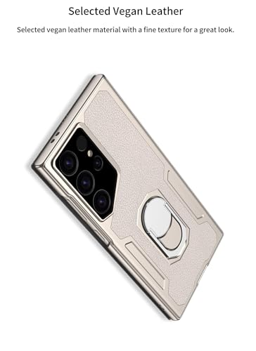 Image of Midkart Leather Flip Case Compatible with Samsung Galaxy S23 Ultra with Ring Holder Kickstand Card Holder Inner Hard PC Full Body and Camera Protection Case, Beige