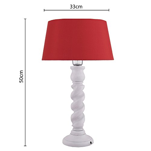 Image of Homesake Classic Twister Wooden Table Lamp with Fabric Shade | Handcrafted Bedside Lamp with E27 Holder| Bulb Included |Warm Light Night Lamp for Bedroom, Living Room, Study & Home Decor, Red
