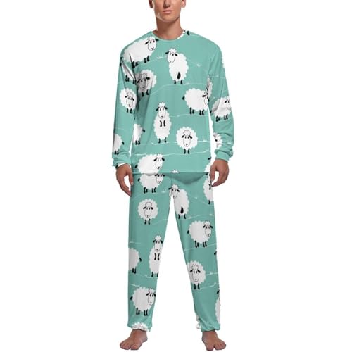 Ensemble de pyjama homme pantalon et haut manche longue Mouton Blanc vêtements de nuit