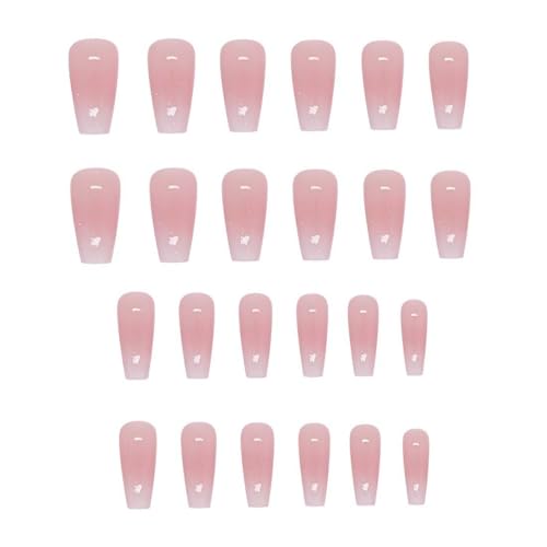 GLPRKOW 24 Pièces Faux Ongles Moyen Cercueil Français Press on Nails Rose Ballerine Ongles à Coller Acrylique Bâton sur Les Ongles avec Autocollants Adhesif Square Faux Ongles pour Femmes et Filles