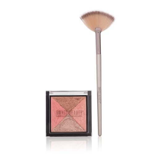 Image of Swiss Beauty Face Makeup Kit with Baked Blusher & Highlighter & Fan Brush