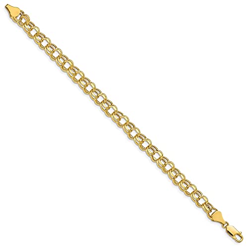 14k Yellow Gold 7 Inch 6.5mm Double Link Chain Charm Bracelet Fine Jewelry For Women Gifts For Her - Image 3