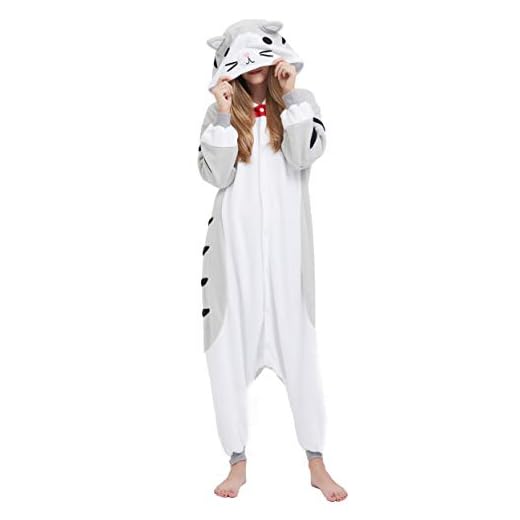 Kigurumi Pijama Animal Entero Unisex para Adultos con Capucha Cosplay Pyjamas Gato Atigrado Ropa de Dormir Traje de Disfraz para Festival de Carnaval Halloween Navidad