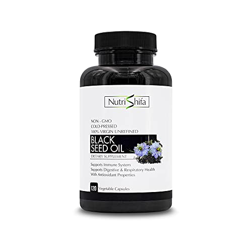 Black Seed Oil 120 (1000 mg Per Serving) Softgel Capsules (Non-GMO & Vegetarian) Premium Cold-Pressed Nigella Sativa Pills Producing Pure Black Cumin Seed Oil with Vitamin E by NutriShifa