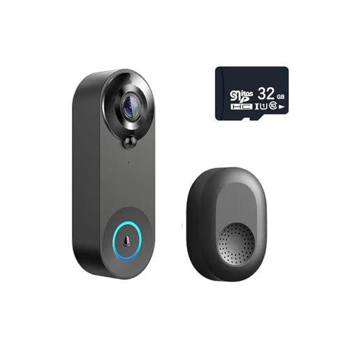 TIEOAXFT Videoportero Inteligente con cámara, batería de 4400mAh, 1080P, WiFi, intercomunicador, Timbre de Puerta, cámara bidireccional con Show Home(with 32GB Card)